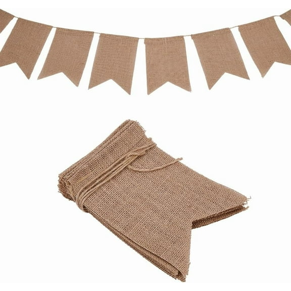 11.48FT Blank Burlap Banner Flags Holiday Bunting Banner 7.5 x 5 Inch Linen String Hanging Pennant Streamer Garland Accessories for DIY Celebration Birthday Wedding Holidays Party Decorations