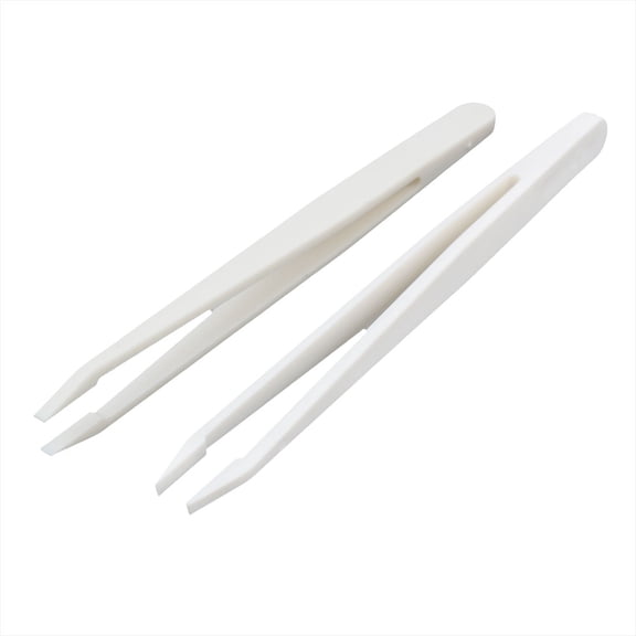 Unique Bargains 2pcs Anti-static Plastic 3mm Flat Tip Tweezer Nipper White