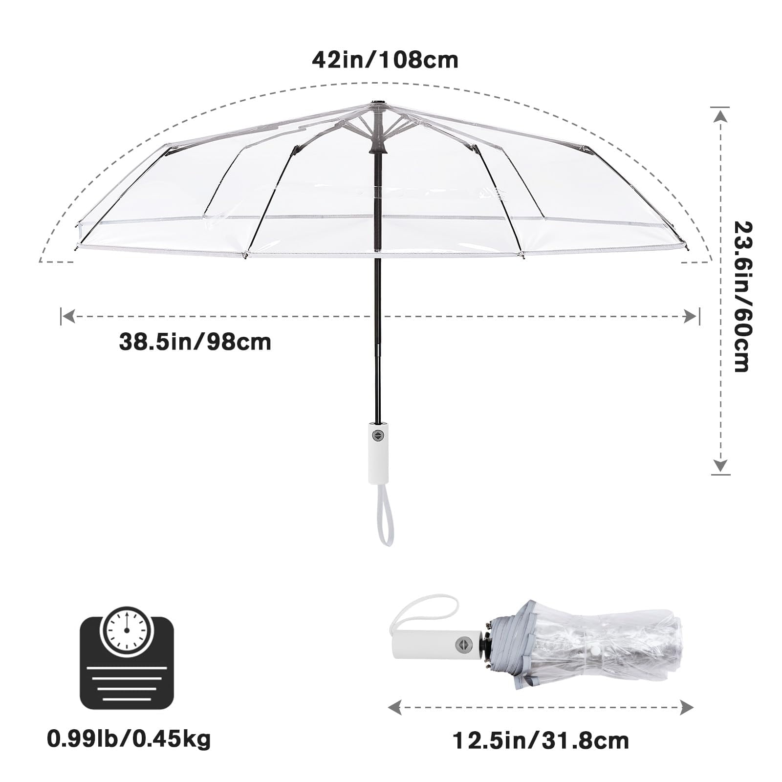 G4Free 42-Inch Clear Travel Umbrella – Windproof, Automatic Open/Close, Transparent Foldable Compact Umbrella for Rain, Wedding, and Outdoor Use