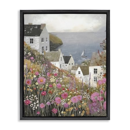 Stupell Industries Picturesque Village over Sea Black Framed Floater Canvas Wall Art, design by Riley B