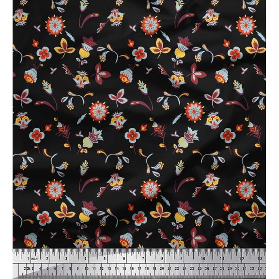 Soimoi Cotton Duck Fabric Leaves & Floral Artistic Print Fabric by The Yard 42 Inch Wide