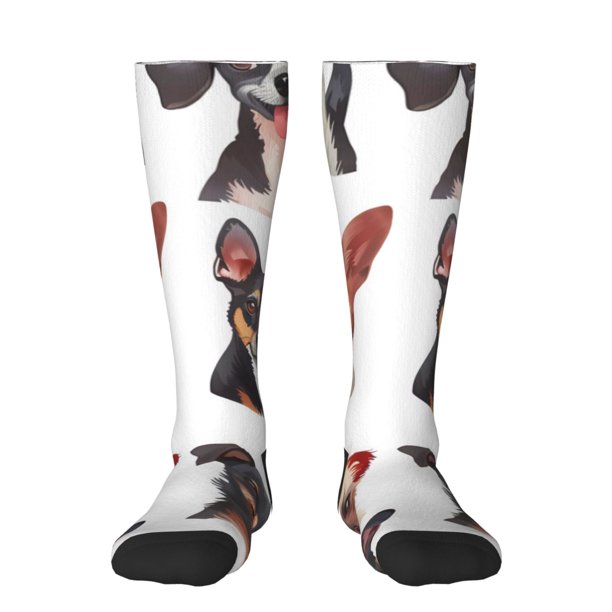 Fotbe Happy Dog Faces Collage Calcetas Divertidas Estampadas para Hombre y Mujer, Calcetas de Algodón hasta la Rodilla para Caminar, Correr, Enfermería y Embarazo