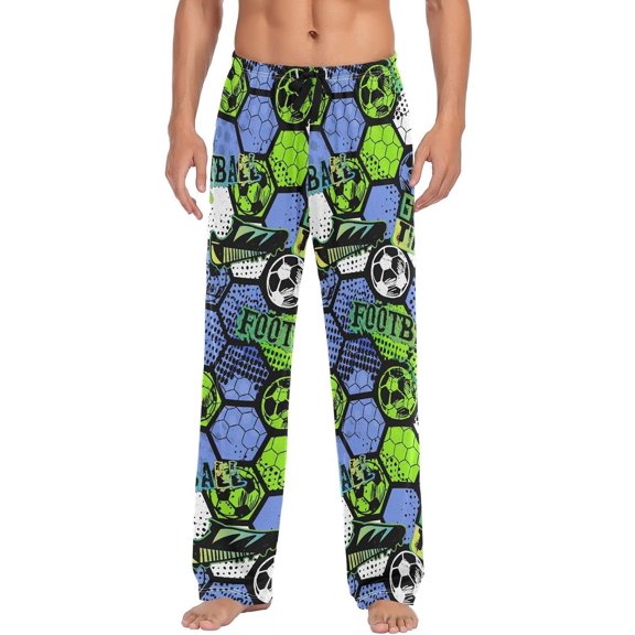 GZHJMY Men's Pajama Pants - Hexagonal Football, Loose Thin PJs Lounge Sleep Bottoms with Pockets Drawstring, Pajama Bottoms for Home and Rest, Large