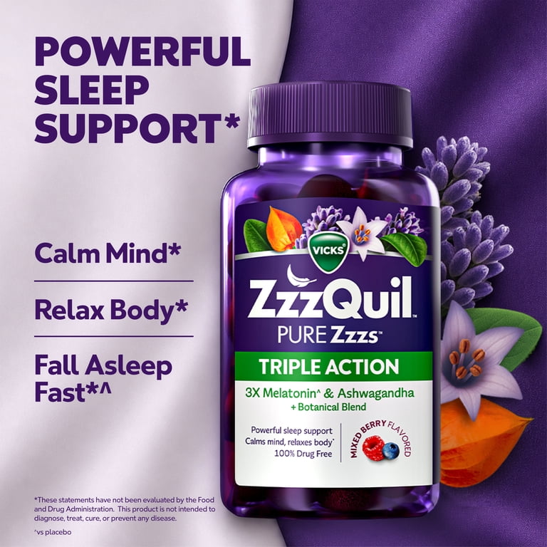 3 pack) ZzzQuil PURE Zzzs Melatonin Triple Action with Ashwagandha