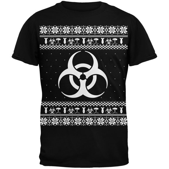 Biohazard Symbol Ugly Christmas Sweater Black Adult T-Shirt - Medium