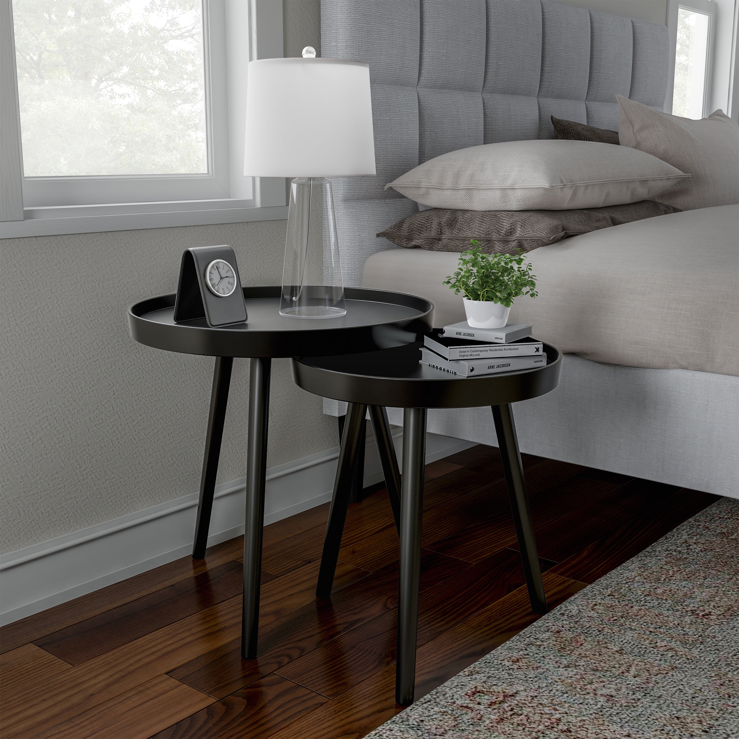 Nesting End Tables Circular Contemporary Decor by Lavish Home, Set of 2 (Black)