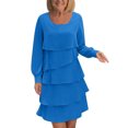 thumbnail image 2 of Tumotour Ayered Cake Dress for Women's Plus Size A-Line Cocktail-Length Dress Long Sleeve Casual Solid Color Square Neckline Fall Tunic Dress, 2 of 7