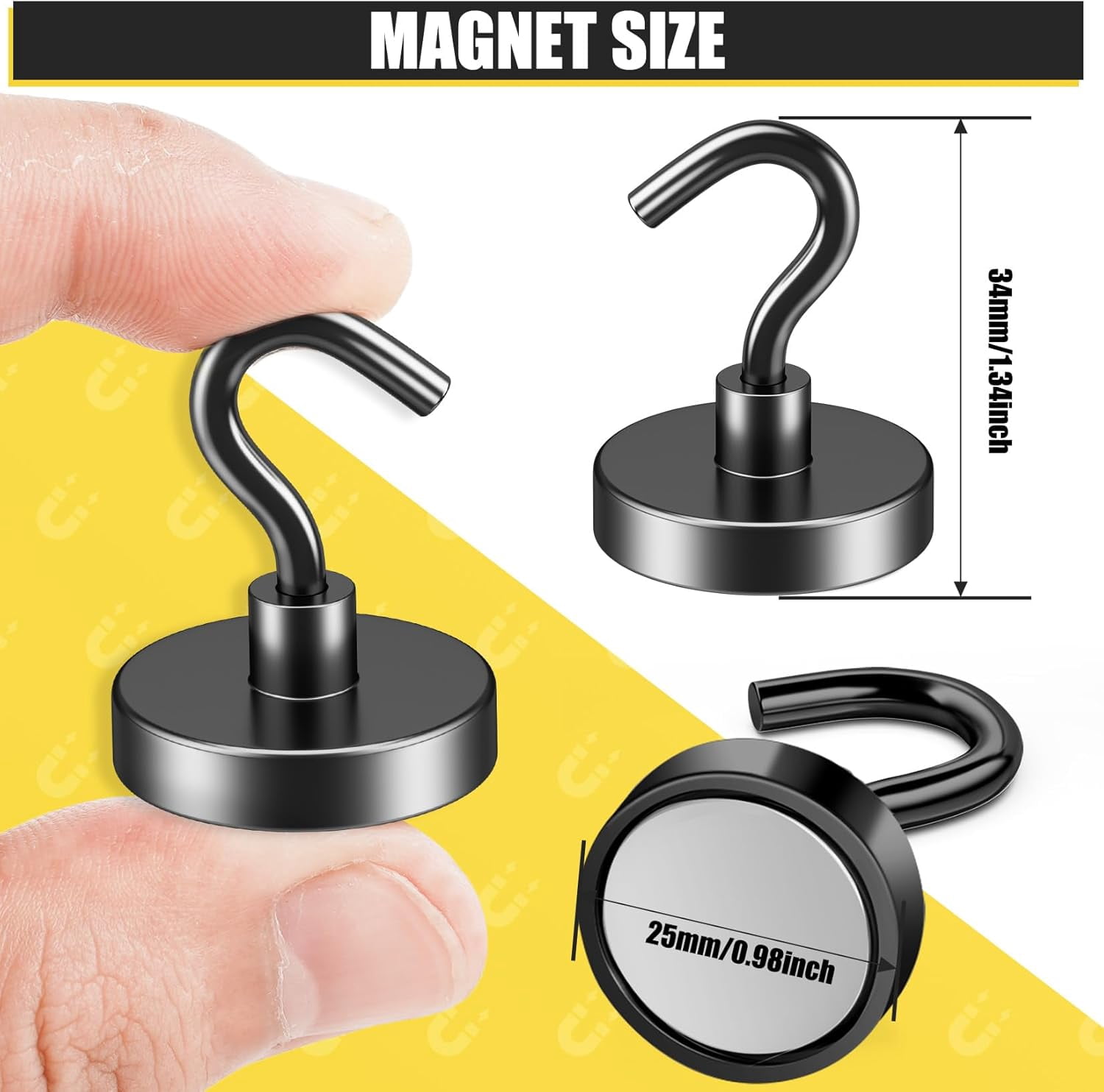 JJEAN-Magnetic Hooks Heavy Duty, 80 LBS Strong Magnetic Hook for Hanging, 20 Pack Black Magnet Hooks for Fridge, Large Magnet Hook for Cruise Accessories, Kitchen, Classroom, Garage, Wall, Travel