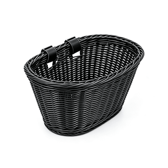 LADYGYM Front Bike Basket for Adult Bikes, Wicker Bicycle Basket with Adjustable Leather Straps, Handwoven Waterproof Beach Cruiser Basket for Handlebar-Black