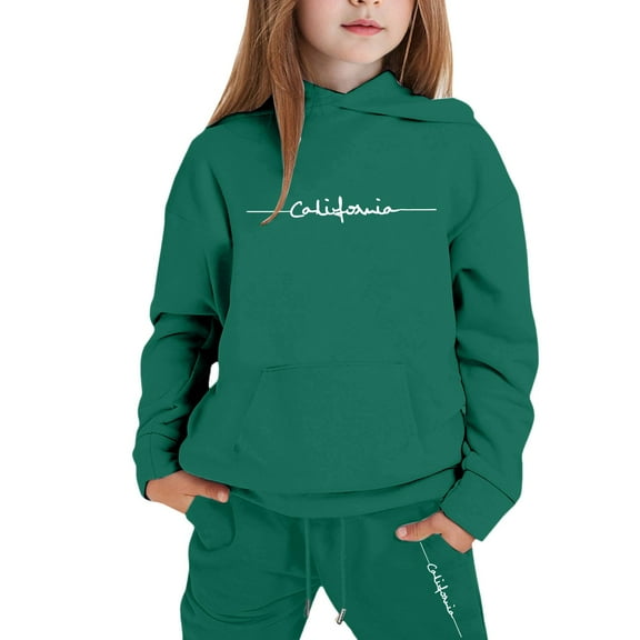XEGLSBU Girls Fall Outfits Size 10-12 Matching Sisters Girls Outfits Hoodies Letter Print Sweatshirt Stylish and Comfortable Everyday Wear Fall Outfits for Girls Size 7-8 Dark Green Size 13-14 Years