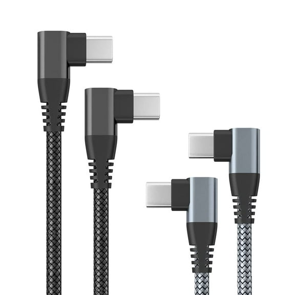 Tianle USB C to USB C Cable 60W 3A, 2 Pack 90 Degree 1m/3.3ft Nylon Braided Type C to Type C PD Fast Charging Lead Compatible with MacBook Pro, iPad Pro, Galaxy, USB C Charger