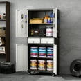 thumbnail image 2 of GangMei Metal Storage Cabinet with 2 Drawer and Pegboards,71" H Top Workbench Mobile Tool Chests Garage Cabinets with 4 Wheels,Tool Cabinets for Home,Office,Shop，Assembly Required, Black/Gray, 2 of 7