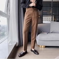 thumbnail image 3 of Mens Cargo Pants Slim Fit Feet High Waist Business Solid Color Casual Suit Workwear, 3 of 8
