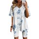 thumbnail image 2 of Blusas para Mujeres Casual Cuello en V Impresión de Manga Corta Blusa Y Pantalones Cortos Dos Piezas Pantalones Conjunto, 2 of 4