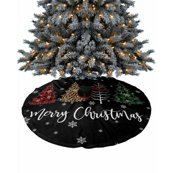 Black Christmas Tree Christmas Tree Skirt 48 Inches Large Christmas Skirt Tree, Xmas Tree Winter Snowflake Tree Skirt Christmas Decorations for Fireplace Party Holidays Indoor Outdoor