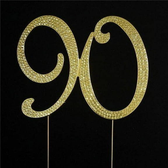 Tian Sweet 33015-90g 90th Rhinestone Cake Topper - Gold