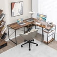 thumbnail image 4 of Patiojoy Large L-shaped Computer Desk 60" Convertible Corner Desk with 4 Storage Shelves 95" 2-Person Long Study Workstation Rustic Brown, 4 of 10