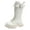 White, variant on Girls Knee High Combat Boots Fashion Pearl Knee Length Wide Calf Riding Booties Lightweight Leather Platform Boots White Size 3 Big Kids