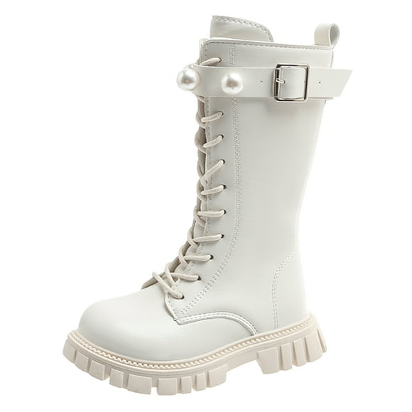 Yammkia Kids White Lace Up Boots Girl's Western Cowboy Boots, Toddler Little Big Kids Western Riding Shoes Size 11 (White,Little Kids 11)