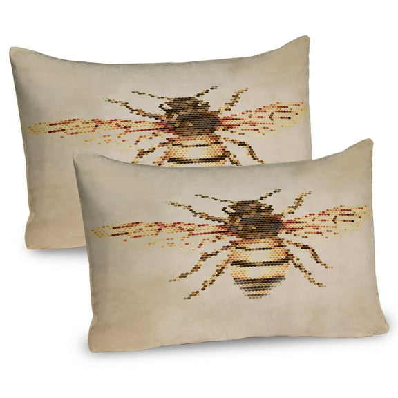 Ambesonne Honeycomb Pillow Sham 2 Pack, Geometrical Shapes Retro, 30"x20", Beige Brown Earth Yellow
