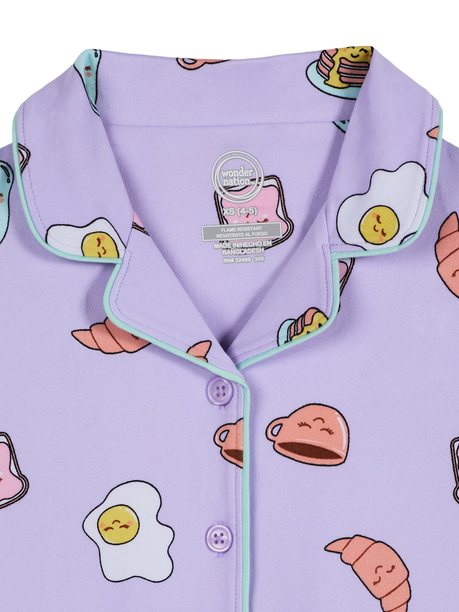 Wonder Nation Girls Short Sleeve Button Front Pajama Top and Pants Set with Eyemask, 3-Piece, Sizes 4-18