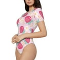 thumbnail image 2 of KLL Women 's Crew Neck Bodysuit Jumpsuits Floral Strawberr Print Short onesies Stretch T Shirts, 2 of 7