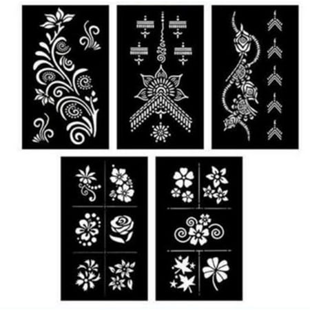 henna tattoo stencil 5pcs set easy henna tattoo stencils set flash sheets temporary glitter tattoo stencils template body art for women hand finger face body painting kids walmart canada