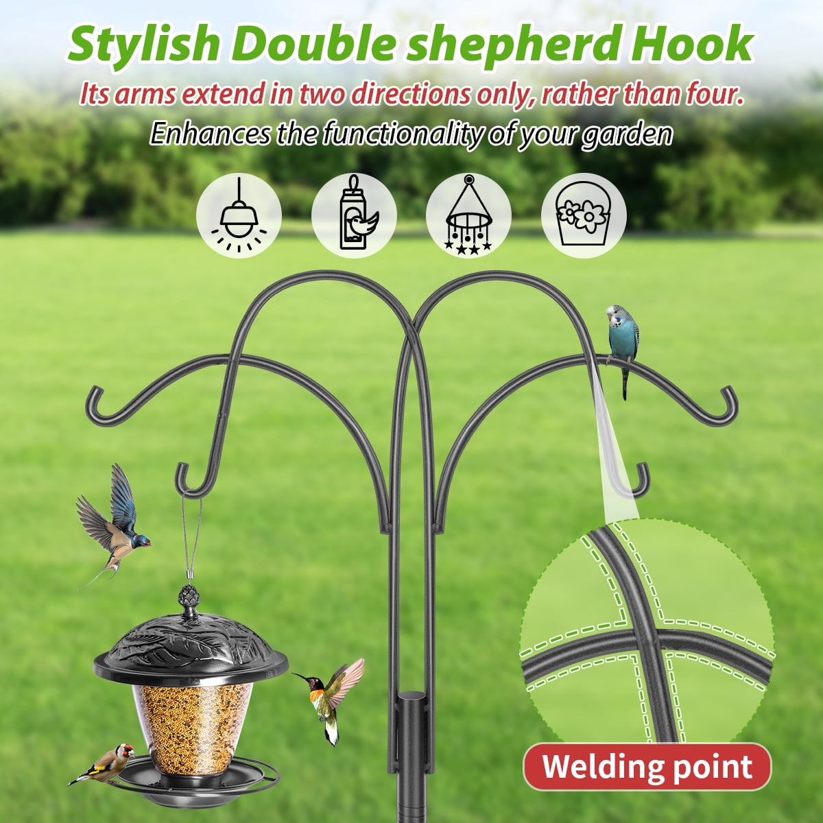 KOLAKO Bird Feeder Poles, 223cm Extra Tall Bird Feeding Stations Stand, Heavy Duty  Metal Shepherds Hooks Crooks for Garden Lantern