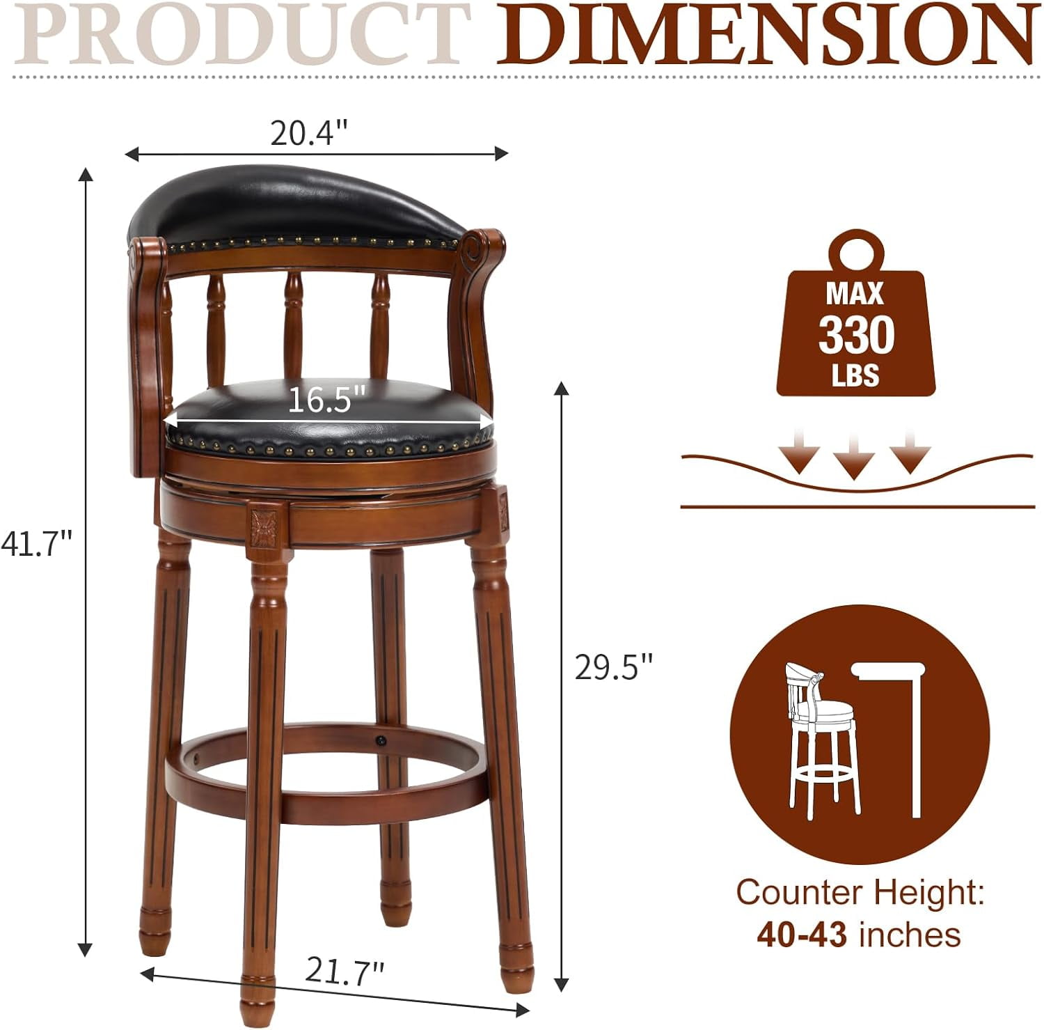 AULIFE Bar Stools Mid-Back Modern Swivel Barstools,Kitchen Counter Genuine Leather Upholstered Island Barstool with Footrest for Home Kitchen Dining Room