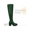 thumbnail image 6 of BLISSFUL STEP Women's Boots Faux Leather Thigh High Chunky Heel Side Zipper Boots Dark Green 10, 6 of 7