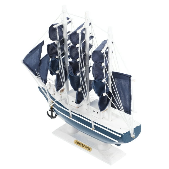 Hemoton  24cm Sailboat Ornament Decorations Model Retro Pirate Ship Toy Seaside Blue
