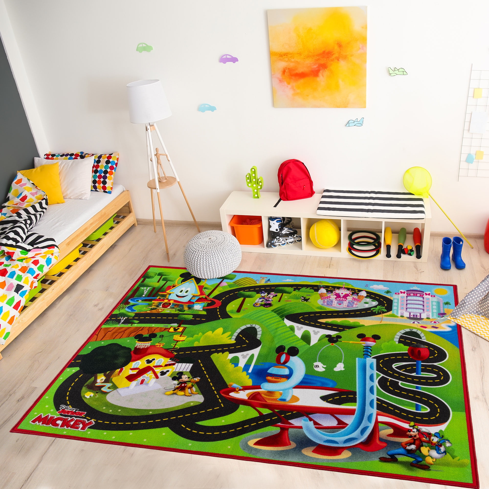 Disney Kids Mickey Mouse Road Play Digital Printed Multicolor