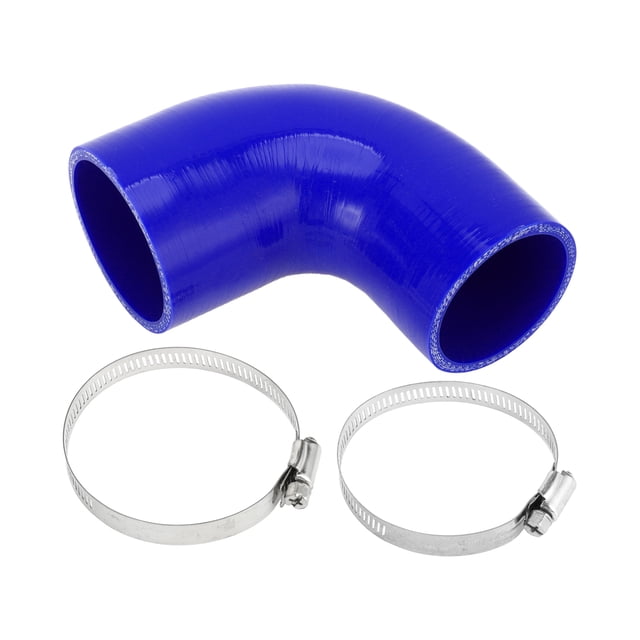 Unique Bargains 1 Set 63-70mm 2.48"-2.76" ID 102mm 4.02" Length 90° Blue Car Silicone Hose with Clamps Universal