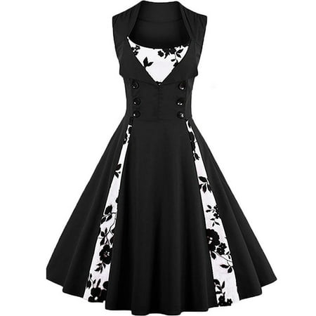 Womens Cut Out Polka Dot Swing Elegent Vintage Sleeveless V-Neck Vintage Casual Cocktail Party 1950 Retro Bridesmaid (Best Cut Out Dresses)