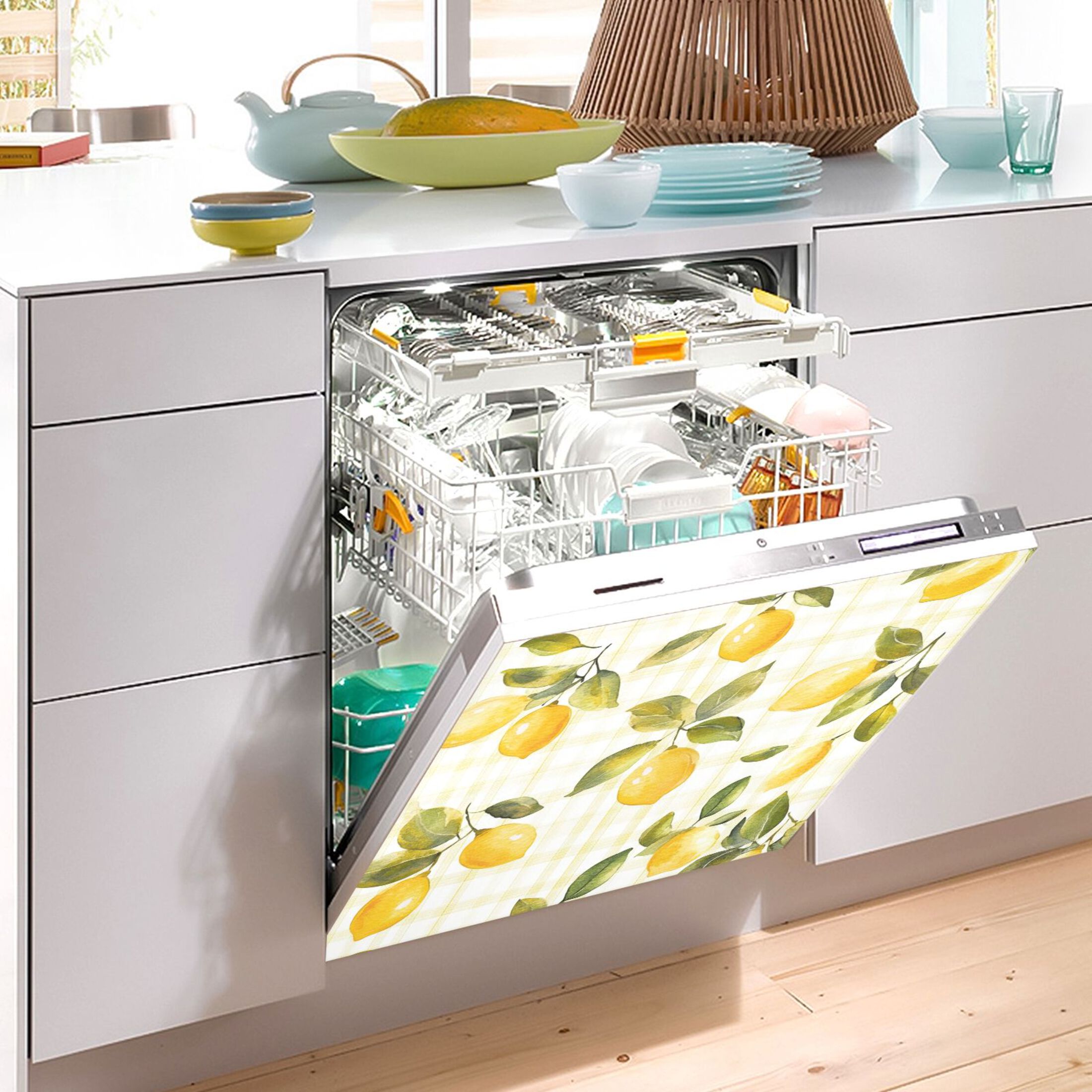 Dishwasher Magnetic Sticker 23x26 Inch Refrigerator Magnetic Sticker Washing Machine Magnetic Sticker Kitchen Panel Magnetic Sticker Home Decor Pretty Cartoon Lemon