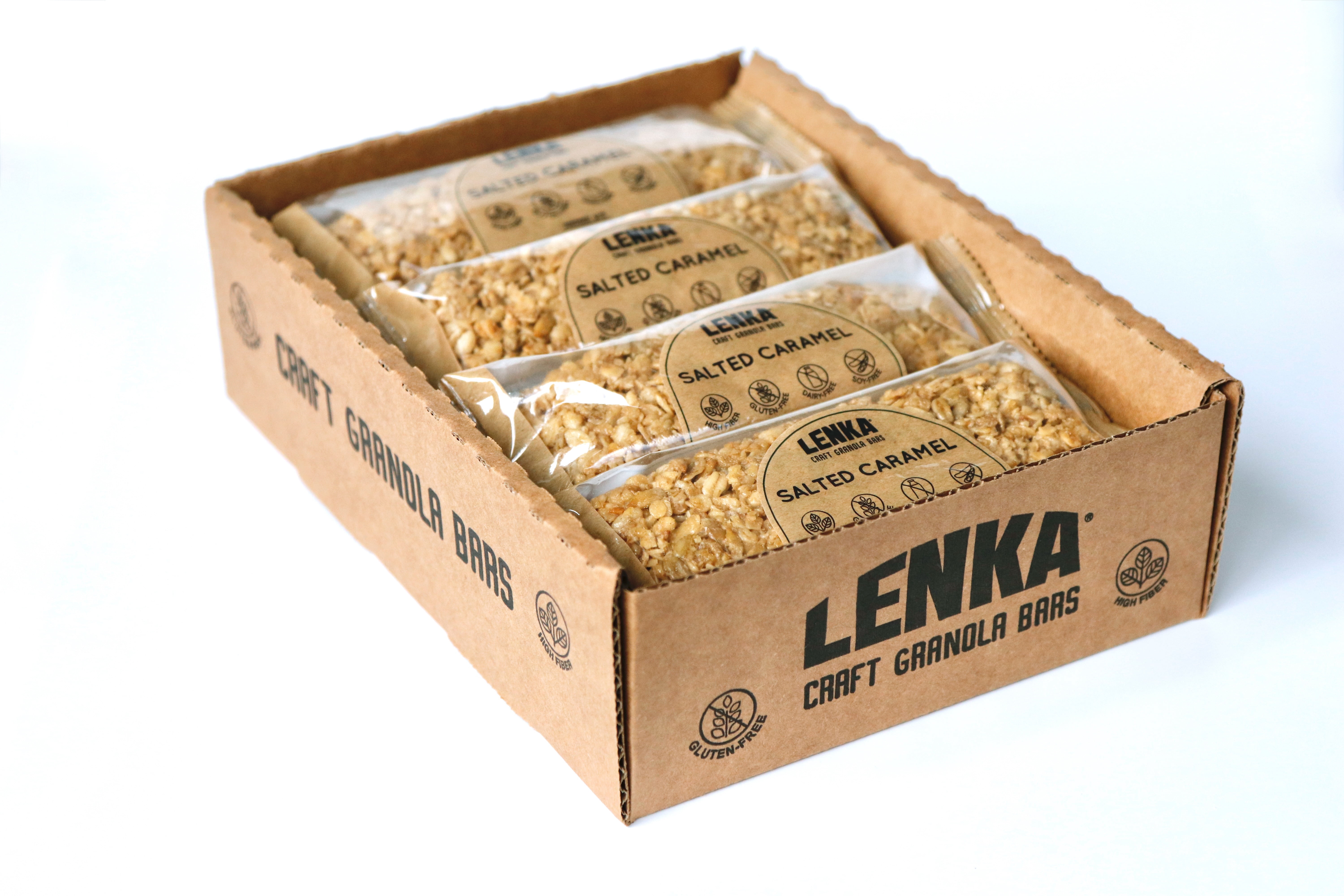 LENKA Handmade Craft Granola Bars - Salted Caramel Gluten Free High Fiber - Nutritious Snack Bar with Granola - 12 Pack