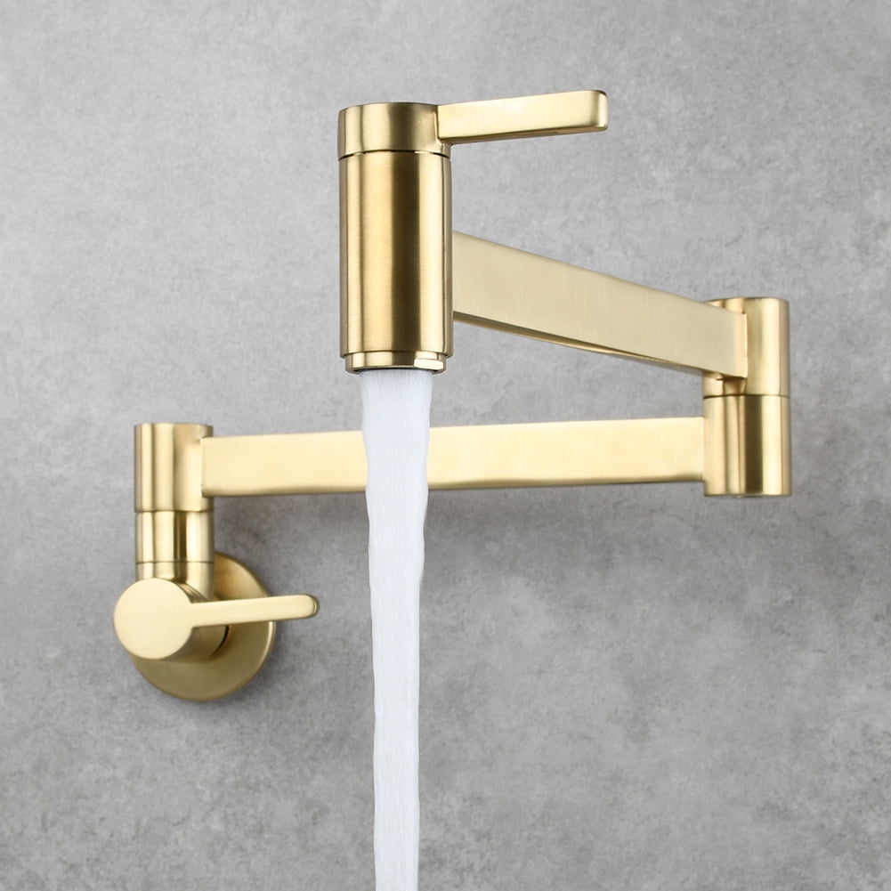 Kepooman Foldable Bathroom Faucet, Wall Mount Bathroom Kitchen Sink Brushed Sink Faucet, Gold Kepooman Foldable Bathroom Faucet, Wall Mount Bathroom Kitchen Sink Brushed Sink Faucet, Gold