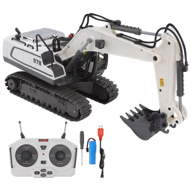 RC Excavadora 1/20 Escala 11 Canales 2.4G MHz Aleación de Plástico Excavadora con Control Remoto Vehículos de Construcción Juguete para Niño Blanco 11 Canales BC1043