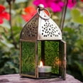 thumbnail image 6 of In the Breeze 9202 — Green Mini Square Tealight Lantern — Moroccan-Style Boho Chic Tealight Glass and Metal Tabletop Lantern, 6 of 6