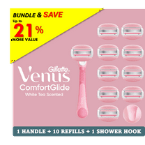Venus ComfortGlide3 White Tea Manual Razor Bundle with 10 Blade Cartridge Refill