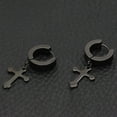 thumbnail image 3 of Jiaroswwei 1 Pair Dangle Cross Earring Long Lasting Stylish Pendant Titanium Steel Men Women Adult Cross Pendant Hoop Earring for Party, 3 of 8