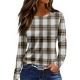 thumbnail image 2 of Women Tunic Tops Long Sleeve Plaid Shirts Loose Fit Crewneck Color Block Blouse Chic Fall T Shirts Casual Blouse 2026 Khaki 2XL, 2 of 6