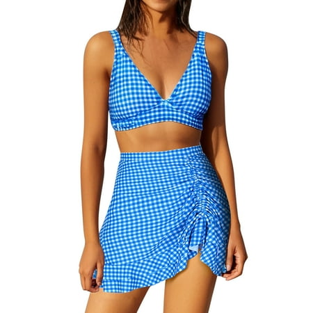 Wdfiry Womens Two Piece Swimwear Deep V Neck High Waisted Pleated Bathing Suit Seamless Full Coverage 2025 Fashion Swimsuit