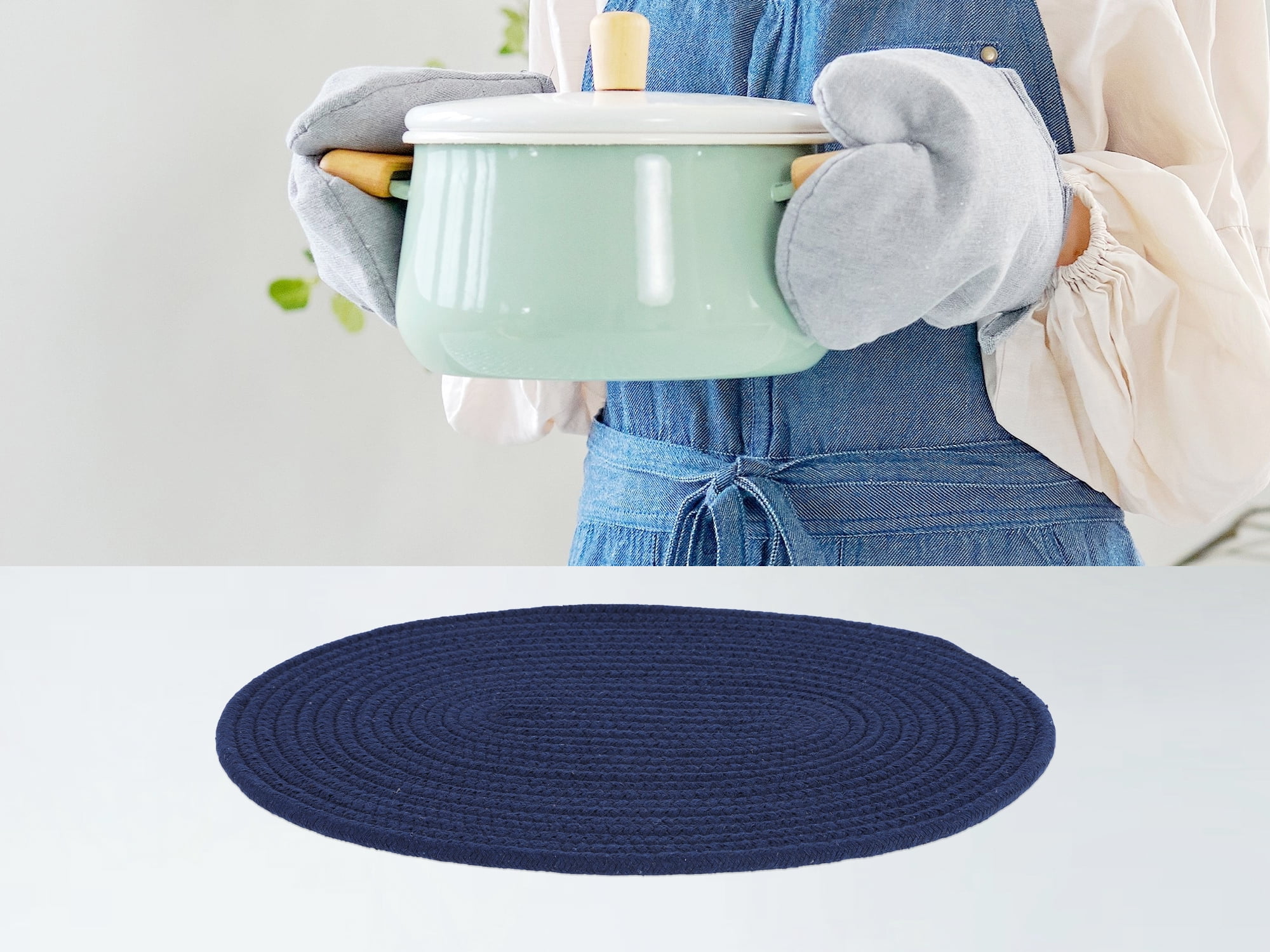 Unique Bargains Set of 4 Cotton Rope Placemats for Dining Table Decor Table Mat Navy Blue