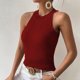 thumbnail image 4 of Camiseta sin mangas con cuello halter para mujer para verano Cable Knit Casual Slim Fit Camisa sin mangas de color puro Rojo vino M, 4 of 6