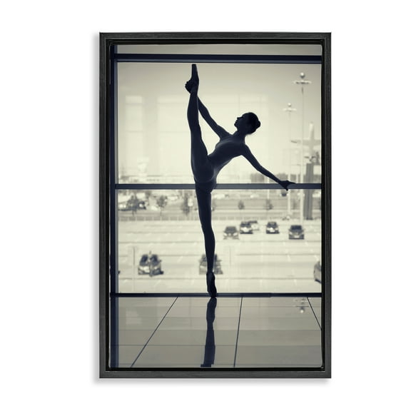 Stupell Industries Practicing Ballerina Stance People Photography Black Floater Framed Canvas Art Print Wall Art, 17 x 25
