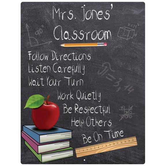Personalized Custom Aluminum Sign - Teachers Classroom Rules - 12" x 9"