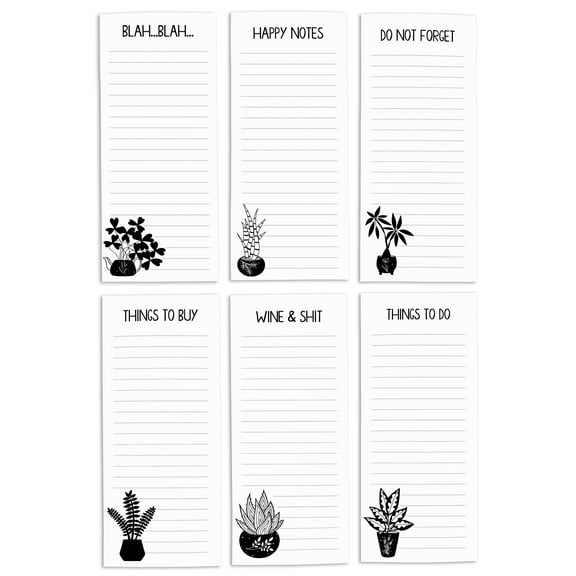 Inkdotpot Pack of 6 Funny Magnetic Dry Erase List For Fridge, Wipe Clean w/ NoStain, Quick Notes Shopping & Grocery List Whiteboard for Fridge, 8.75" x 3.8"(Plants)
