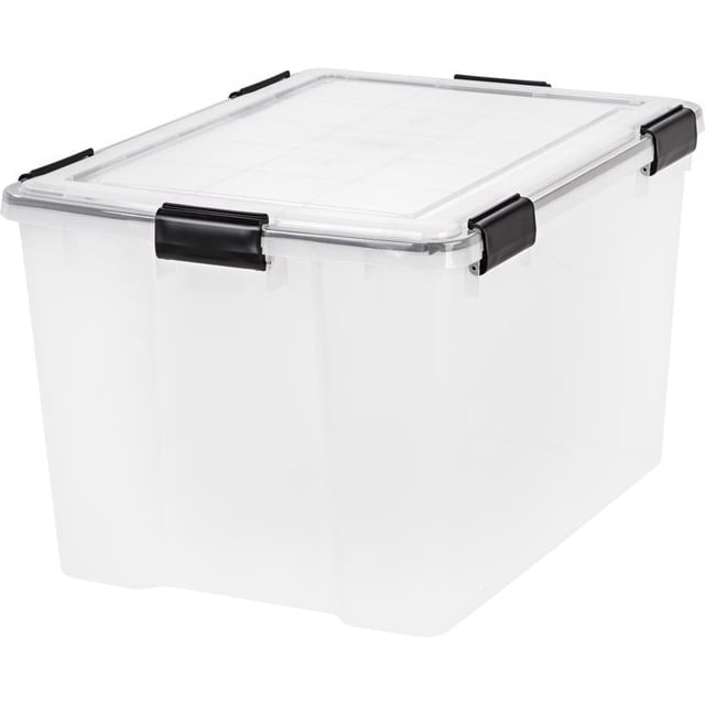 Bolsa de almacenamiento IRIS WEATHERTIGHT, 74 L, apilable, paquete de 4 unidades, transparente