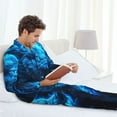 thumbnail image 6 of Lsque Blue Fire Wolf Pattern Long Sleeve Pajama Set for Men - Soft 2-Piece Sleepwear and Loungewear Set with Pockets, Comfy Nightwear-Medium, 6 of 7